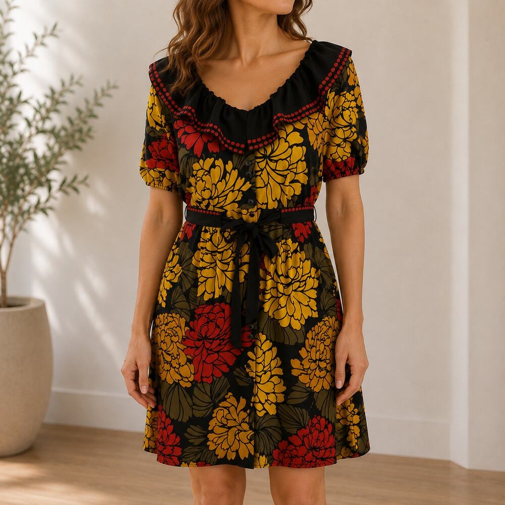 Leifsdottir Floral Silk Cathedral Garden Dress Size 12 Ruffle Cottage Retro Goth